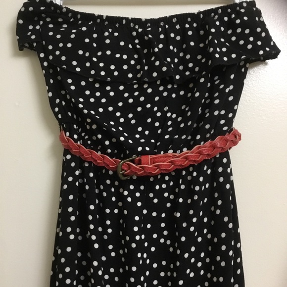 Polkadot maxi dress strapless w belt + ruffle top - Picture 2 of 6